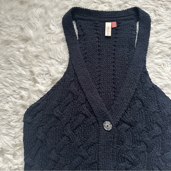 Anthropologie Pilcro Top Cable-Knit Sweater Tank Button Front Knit Black Sz M - Picture 5 of 11